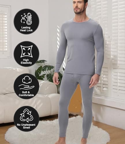 wirarpa Men's Thermal Underwear Set Long Johns Top & Bottom Light Grey L — view 4