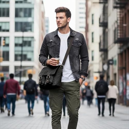 flintronic Canvas Messenger Bag, Men's Cross Body, 14 inch Laptop Bag, Vintage Satchel Briefcase, with Multiple Pockets, for School Travel Outdoor Work Daily Use — view 2