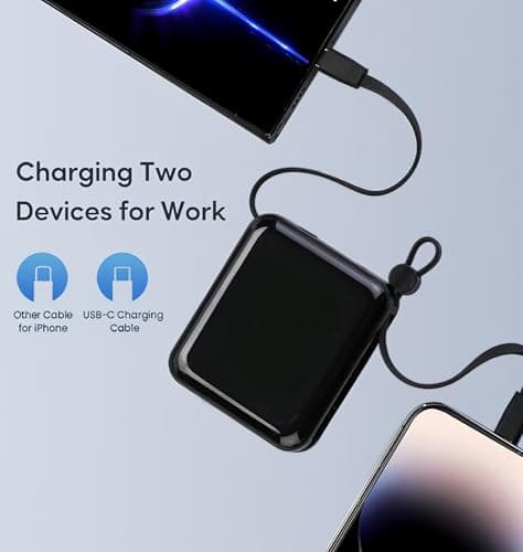 Small Power Bank, 10000mAh Fast Charging Portable Charger with Built-in Cables, 22.5W PD LED Display Travel Essential USB C Battery Pack for iPhone 16/15/14/13 Android Tablet (Black) — view 4