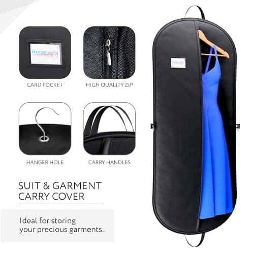 Hangerworld 54 Inch Zipped Black Suit Cover Travel Carrier Bag with Handles – Full-Length Zip and Secure Closure for On-The-Go — view 6