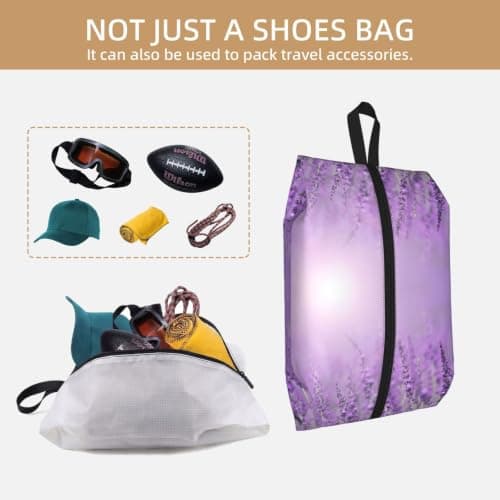 Romantic Purple Lavender Print Waterproof Shoe Bag Travel Bag with Carry Strap Storage Bag Versatile Cosmetic Bag-2pcs — view 5