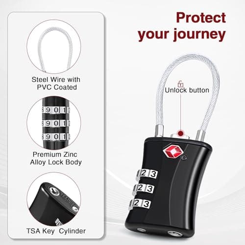 Oderra 2 Pack TSA Luggage Locks, 3-Digit Combination Padlock, Steel Wire With PVC Coated Travel Lock, TSA Approved Luggage Locks, Suitable for Gym Locker Padlocks — view 4