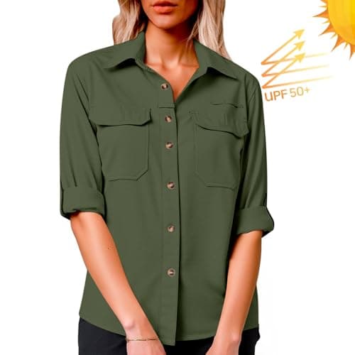 Women's Safari Shirt UPF 50+ Quick Dry Long Sleeve Tops UV Sun Protection Cooling Hiking Walking Shirts Casual Outdoor Travel Camping Fishing Shirts with Pockets — view 2