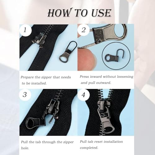 HattusaShield 8 Pcs Replacement Zipper Pull Tabs, Handle Mend Fixer Zip Head, Detachable Metal Extender and Repair Kit, for Clothing Backpack Jackets Pants Boots Luggage(Black) — view 3