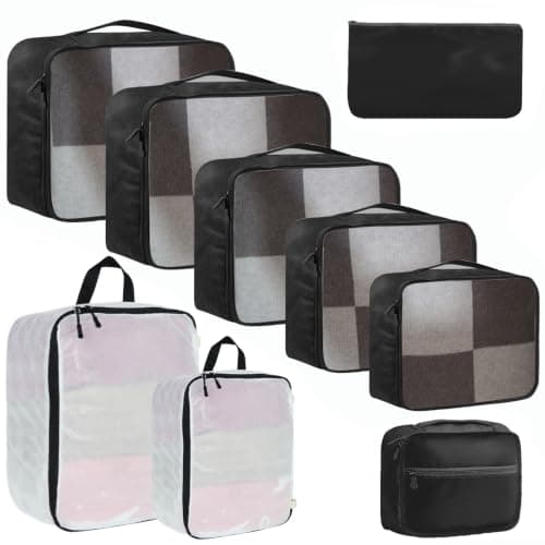 Packing Cubes 9-piece, Multi-size Packing Cubes for Suitcases, Large-capacity Travel Cubes (9, Black White)