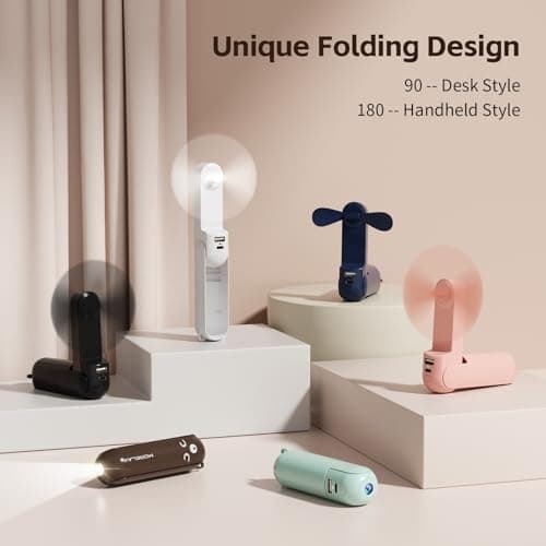 Morelax Portable Handheld Fan,USB Rechargeable Mini Pocket Fan, 3-in-1 Slim Foldable Desk Fan with Built-in LED Torch & Emergency Power Bank,Personal Cooling Fan for Travel,Home,Office,Gifts for Women — view 3