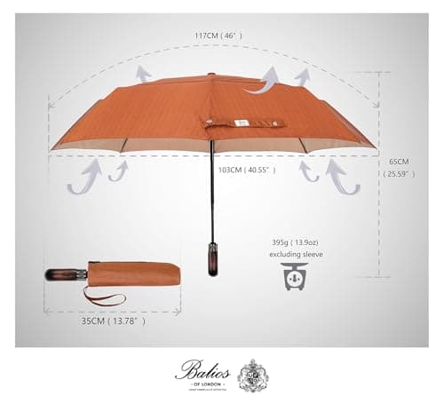 Balios Folding Umbrella Real Wood Handle Herringbone Gold Flame — view 4