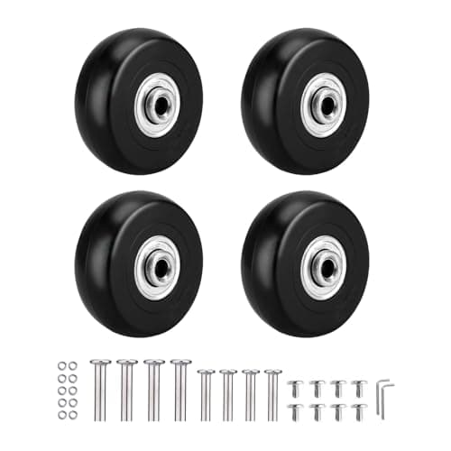 4 Pcs Luggage Suitcase Replacement Wheels Kits, 50 * 18mm Rubber Swivel Caster Wheel with Bearings, Repair Accessories with Screws & Wrenches for Most Tripp Suitcase Wheels (Black)