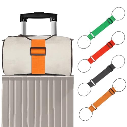 Elastic Fastening Belt for Luggage 4 Pack, Adjustable Suitcase Straps with Quick Release Buckles, Portable Travel Bag Straps in Black Red Orange Green, Elastic Rope Binding Strap for Luggage Bags