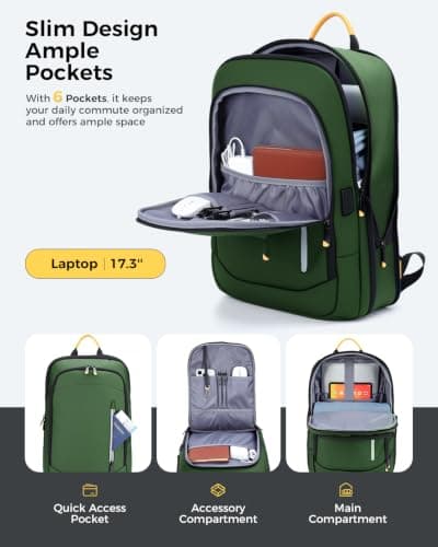 Lekespring Laptop Backpack for Men, 17.3 Inch Slim Business Travel Rucksack — view 3