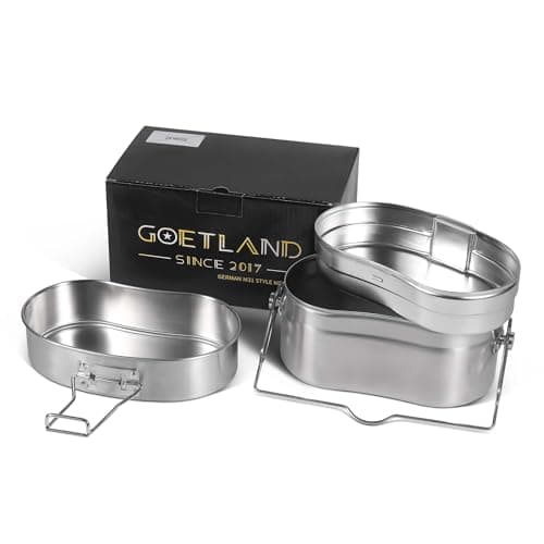 Goetland 3 Pieces German Style M31 Military Mess Kit Mess Tin 304 Stainless Steel Backpacking Cookware Set Camping Pot Pan Set