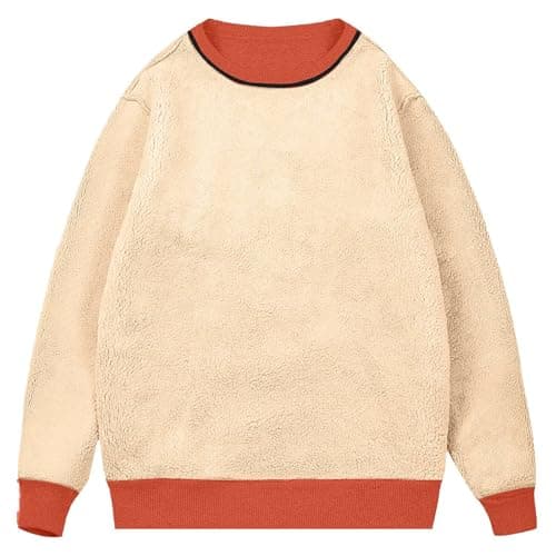 Mens Sweatshirts Warm Fleece Jumpers Sherpa Lined Pullover Sweater Classic Winter Sweatshirt Mens Fleece Lined Sweatshirts Warm Jumper Winter Crewneck Sweater Thermal Pullover Orange — view 3