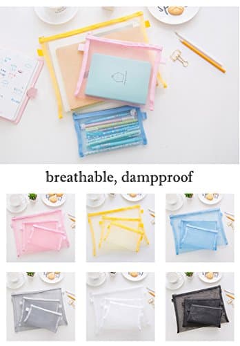 HYFAN Zipper File Folder Bag Breathable Transparent Mesh Document Pocket A4 Paper Pouch Storage for Office School Supplies (PVC, 6 Colors, A4 Size, Pack of 6) — view 5