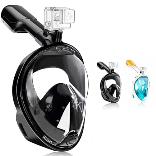 Snorkel Mask, Full Face 180°view Snorkeling Gear with Panoramic Design-Compatible Sports Camera, Diving Mask with Anti-fog and Anti-leak Technology for Adults and Kids (Black, L/XL)