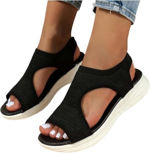 Wide Fit Orthopedic Sandals for Women Summer Slingback Wedge Sandals with Arch Support Casual Knit Mesh Soft Sandals Walking Platform Beach Shoes Comfy Slide Open Toe Sport Shoes — view 2