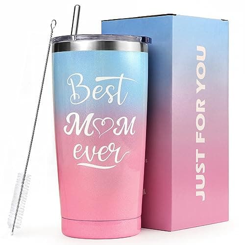 Birthday Gifts Presents for Mum Mummy Mother Her from Daughter,Son Mothers Day Gifts Friendship Personalised Thank You Gifts Idea Tumbler with Straw and Lid Thermos Travel Mug, Pink&Blue