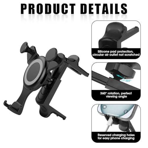 Car Phone Holder for Mercedes Benz C/E/S Mini Cooper Audi-TT Ford Jeep Adjustable Round Phone Car Vents Mount for All Circular Air Vents Compatible with iPhone 16/15/14 Pro Max Samsung Smartphone — view 3