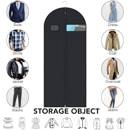 4 Pack Garment Bags Dustproof Garment Covers with Clear Window and Pocket Foldable Clothes Covers with Zip Waterproof Hanging Storage Bags for Suits Shirts Dresses Coats (60X152CM) — view 3