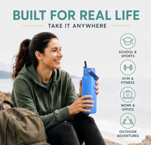 Polar Gear 740ml Insulated Water Bottle with Straw Double Wall - Blue — view 5
