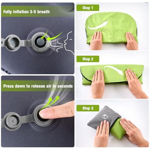 JetsCush Camping Pillow Inflatable Lightweight Travel Pillow Green — view 5