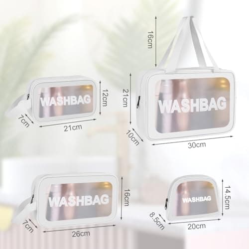 Aucuu 4PCS Clear Toiletry Bag, Wash Bag, Clear PU Makeup Bags, Waterproof Toiletry Travel Bags with Zipper Handle, Portable Airport Cosmetic B-ag for Travel Bathroom Men Women (White) — view 2