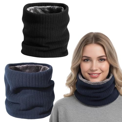 2 Pack Winter Neck Warmer Fleece Infinity Snood Scarf for Mens Women Thermal Knitted Neck Gaiter for Cycling Motorcycle Ski Sports, Neck Warmer for Men, Ski Neck Warmer for Winter Outdoor Sports