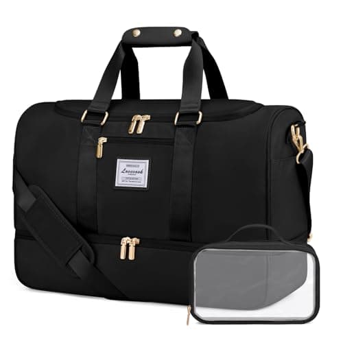 LOVEVOOK Travel Bags for Women, 50L Large Weekend Overnight Holdall Hospital Bags with Toiletry Bag, Shoe Compartment & Wet Pocket, Waterproof Cabin Carry On Hand Luggage for Travel Gym Sports, Black