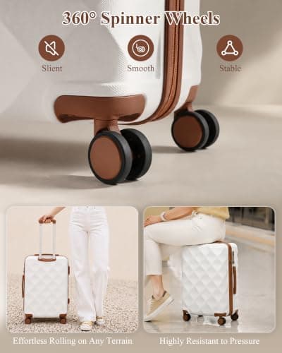 British Traveller 24" Medium Suitcase with 4 Wheels Lightweight ABS+PC Hard Shell Suitcase Hold Check in Luggage Built-in TSA Lock(Cream, 64cm) — view 2
