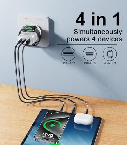 4 in 1 for Apple Watch Charger,Portable iWatch Wireless Chargers Stand,35W USB C Fast Travel Multi Phone Charging Station for i Watch Ultra Series 11 10 9 8 7 6,iPhone 17 16 15 14,Airpods(Cream White) — view 2