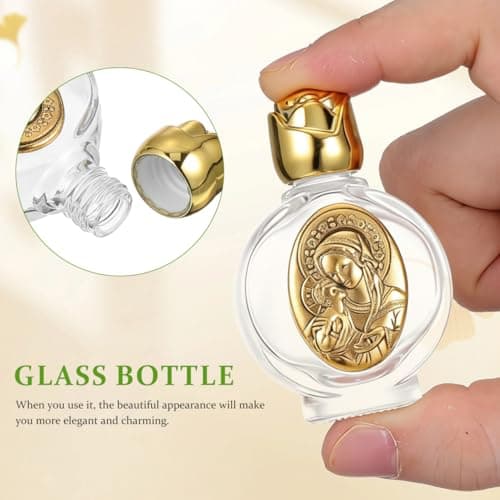 VALICLUD 2 pack Glass Holy Water Bottles Embossed Pocket Holy Water Container Refillable Prayer Jar for Baptism Communion Church Use Small Portable Bottle for Travel and Home — view 5