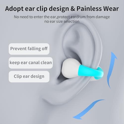 Open Ear Bone Conduction Headphones Bluetooth 6.1 Clip-on Earbuds with Mic, 80H Playtime, Waterproof, Digital Display Charging Case, Comfortable for Glasses Wearers,for Sport Workouts Running,Sky Blue — view 4