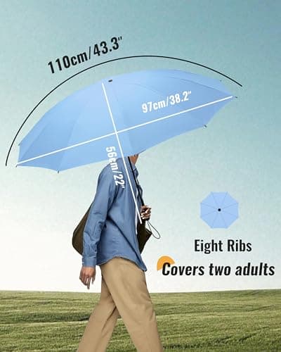 Chakipee Compact Travel Umbrella Large Storm Resistant - Automatic Pocket Umbrella for Men and Women, Portable 210T Fabric 97 cm Span 8 Ribs Umbrella, Sky blue2 — view 3