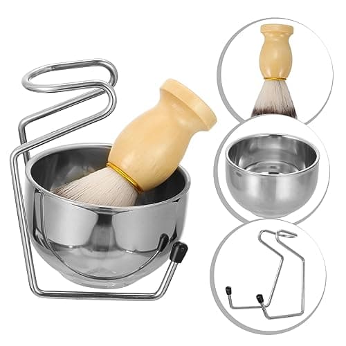 Angoily Men's Shaving Brush Set with Stainless Steel Bowl and Rack, Wooden Handle, Artificial Wool Bristles, Travel-friendly Grooming Kit for Business Trips, — view 6
