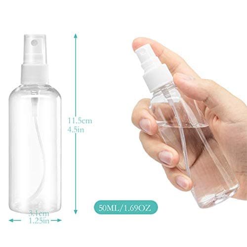 Spray Bottles, 1.69oz/50ml 3.38oz/100ml Clear Empty Fine Mist Plastic Mini Travel Bottle Set, Small Refillable Containers with Labels (3pcs 50ml) — view 3