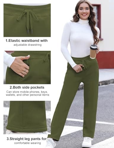 UMIPUBO Womens Fleece Lined Joggers Pant Thermal Sherpa Sweatpants with Pockets Winter Warm Tracksuit Bottoms Jogging Pants Drawstring Sport Trousers for Ladies Running Fitness (Green, M) — view 4