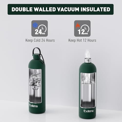 Exllena Insulated Water Bottles 1.5l with Handle Lid and Carabiner, Double Wall Vacuum Drinks Bottle Keeps Drinks Cold 24 Hrs/Hot 12 Hrs, Stainless Steel Water Bottle BPA Free(Emerald Green) — view 4