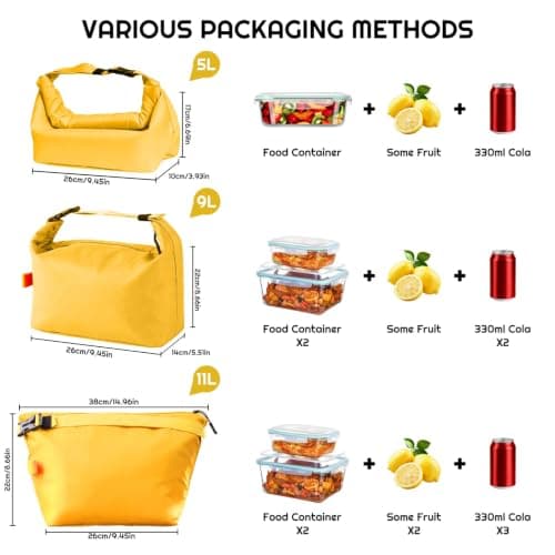 Crevice Fashion Lunch Bags for Men Women- Reusable Insulated Leakproof Lunch Box Tote Bag, Cool Bags for Kids Girls Boys Adults,Thermal Cooler Bag for Work School Picnic Travel -8L (Yellow) — view 3