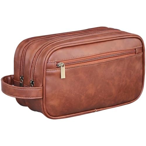 Leather Toiletry Bag Mens Wash Bag with 3 Compartments - Travel Toiletry Bag for Gym & Shaving, Small Washbag for Men, Perfect Travel Gifts for Men
