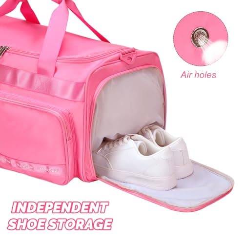 MAXTOP Travel Duffle Bag for Women Carry On Tote Weekender Overnight Bag Large Capacity Duffel Bag with Shoe Compartment,Gym Tote Bag with Dry and Wet Separation Rose — view 4
