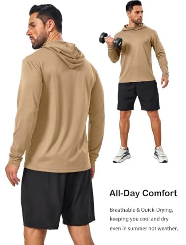 5 Pack Mens Hoodie Shirts Sun Protection Lightweight Quick Dry Rash Guard with Face Mask for Outdoor Fishing Active Wear, 5pc-khaki, Large — view 3