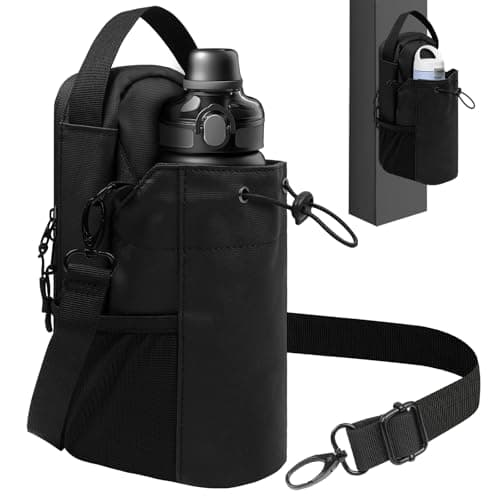 Alaoo Travel Water Bottle Bags, Water Bottle Carrier Bag for Hiking, Magnetic Gym Bag with Man and Woman for Outdoor, Climbing, Walking, Fitness, Black