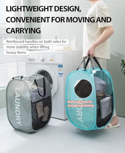 KIAYOO Collapsible Laundry Basket,75L Large Washing Basket Foldable Folding Dirty Clothes Hamper with Side Pocket Bag,Pop up Washing Bin Bag for Bathroom,Bedroom,College Dorm,Hotel,Travel,Rose — view 3