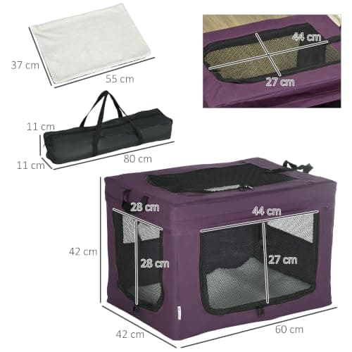 PawHut Pet Carrier Soft Dog Crate for Miniature Dogs 60 x 42 x 34 cm Purple — view 3