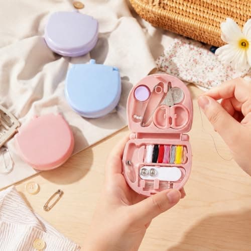 KUBDPQOR 3PCS Mini Travel Sewing Kit Set – Portable Needle & Thread Box, Plastic Sewing Case with Scissors, Needles, Pins, Buttons and Thread for Home, Travel and DIY Repairs Black — view 2