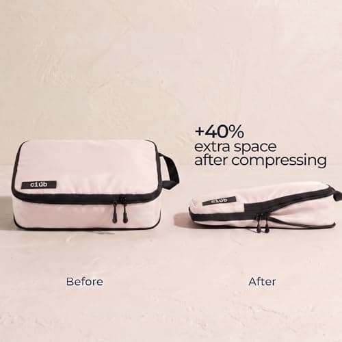 ciúb Compression Packing Cubes 4 Set Premium Double Zip, Fit 40% More in Your Luggage, Carry-On & Backpack, Lightweight Water Resistant Travel Accessories, Compressible Suitcase Organiser Bags (Pink) — view 3