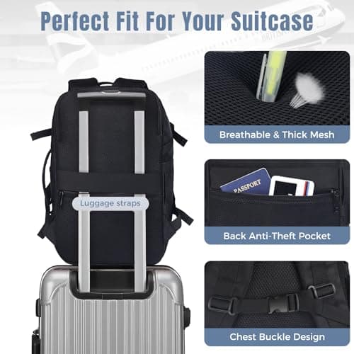 Fmeida Ryanair Underseat Bag Flight Approved Travel Backpack for Airplane, Hand Luggage Carry on Bag 20L, Fits Under Seat Cabin Bag for Men Women Business Trip, Black — view 5