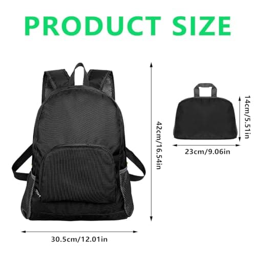 JIANGBINGREN Ultra Lightweight Foldable Backpack, 20L Waterproof Small Backpack, Versatile Packable Rucksack and Daypack for Outdoor Hiking Walking Camping Biking Fishing (Black) — view 5
