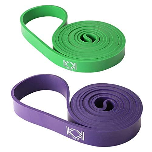 KK Resistance bands for men and women fitness workout exercise, flexibility and strength training. Pull up resistance exercise bands suitable for home, gym (Green and Purple)