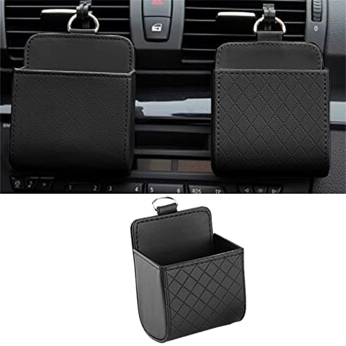 Lwuey Car Air Vent Storage, Hanging PU Leather Pouch Box with Hooks For Phones Keys Sunglasses Coins Pens Cards Organizer Bag Anti Slip Driver Essential Accessories Front Tidy Caddy — view 5