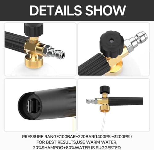 Snow Foam Lance 1/4" Quick Release Car Wash Foam Cannon Pot with Adjustable Nozzle, High Pressure Washer Soap Dispenser Bottle (1L) — view 5